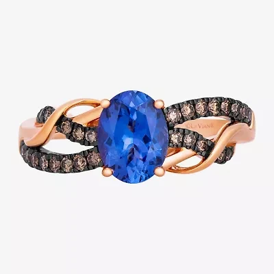 Levian Corp Le Vian Womens 1/5 CT. Genuine Blue Tanzanite 14K Gold Oval Side Stone Cocktail Ring