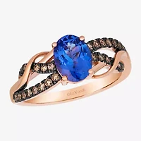Levian Corp Le Vian Womens 1/5 CT. Genuine Blue Tanzanite 14K Gold Oval Side Stone Cocktail Ring