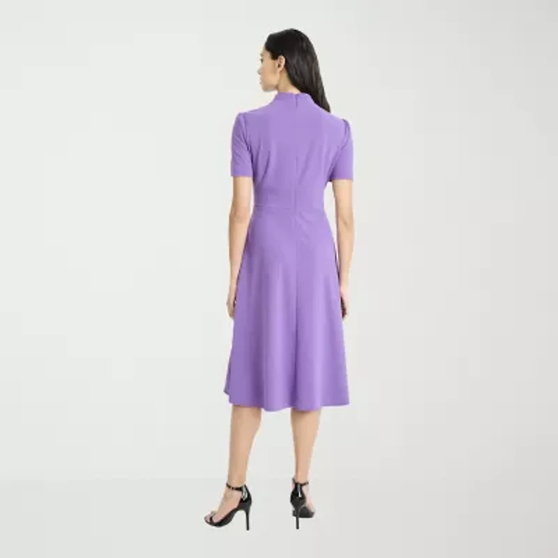 London Style Womens Short Sleeve Midi Fit + Flare Dress