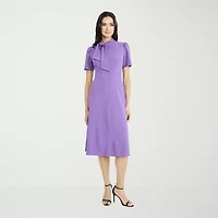 London Style Womens Short Sleeve Midi Fit + Flare Dress