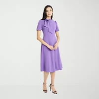 London Style Womens Short Sleeve Midi Fit + Flare Dress