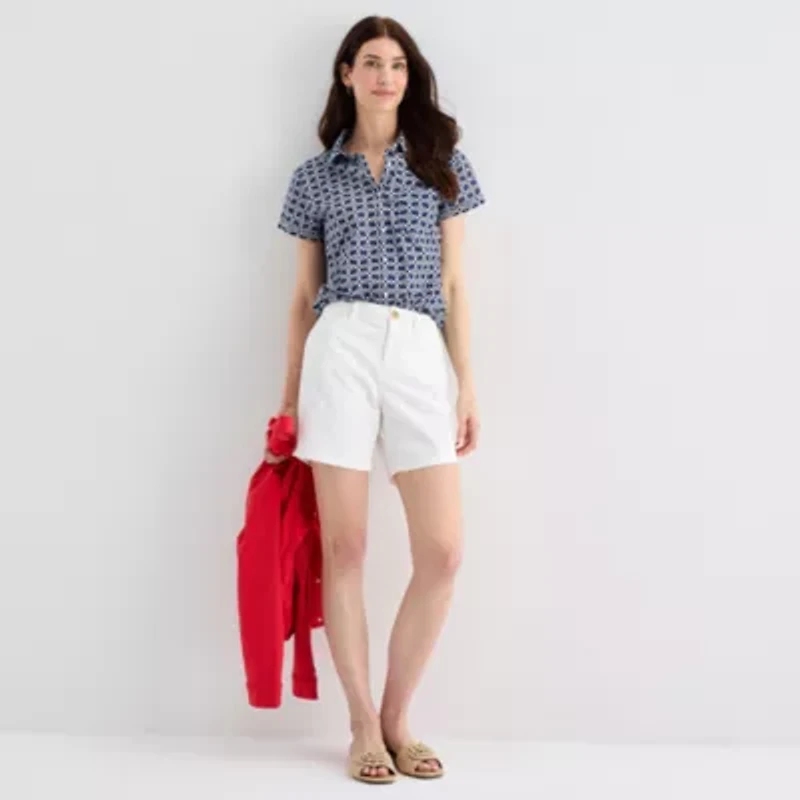 St. John's Bay Womens Tall Short Sleeve Regular Fit Button-Down Shirt