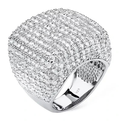 Womens Cubic Zirconia Sterling Silver Cocktail Ring