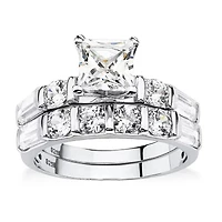 DiamonArt® Womens 3 1/2 CT. T.W White Cubic Zirconia Platinum Over Silver Bridal Set