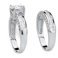 DiamonArt® Womens / CT. T.W. White Cubic Zirconia Platinum Over Silver Bridal Set