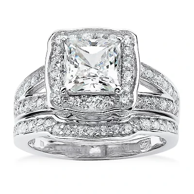 Womens 2 1/2 CT. T.W. Cubic Zirconia Platinum Over Silver Bridal Set
