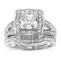 Womens 2 1/2 CT. T.W. Cubic Zirconia Platinum Over Silver Bridal Set