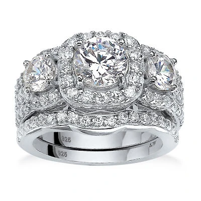 DiamonArt® Womens / CT. T.W. White Cubic Zirconia Platinum Over Silver Bridal Set