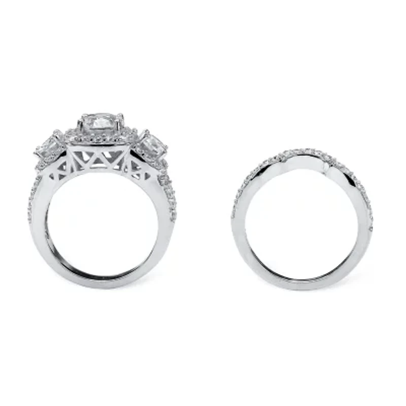 DiamonArt® Womens / CT. T.W. White Cubic Zirconia Platinum Over Silver Bridal Set