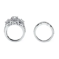 DiamonArt® Womens / CT. T.W. White Cubic Zirconia Platinum Over Silver Bridal Set