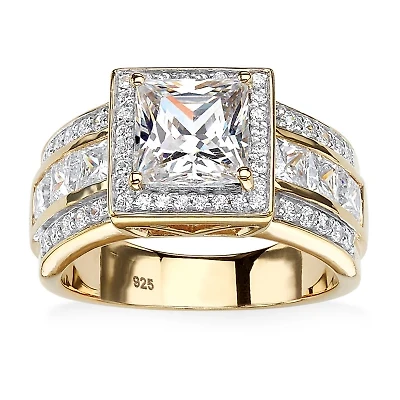 DiamonArt® Womens 3 CT. T.W. White Cubic Zirconia 18K Gold Over Silver Engagement Ring