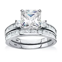 DiamonArt® Womens 3 1/2 CT. T.W White Cubic Zirconia Platinum Over Silver Bridal Set