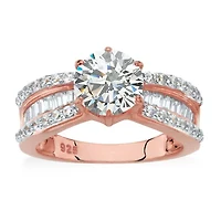Womens 3 CT. T.W. Cubic Zirconia 18K Rose Gold Over Silver Engagement Ring
