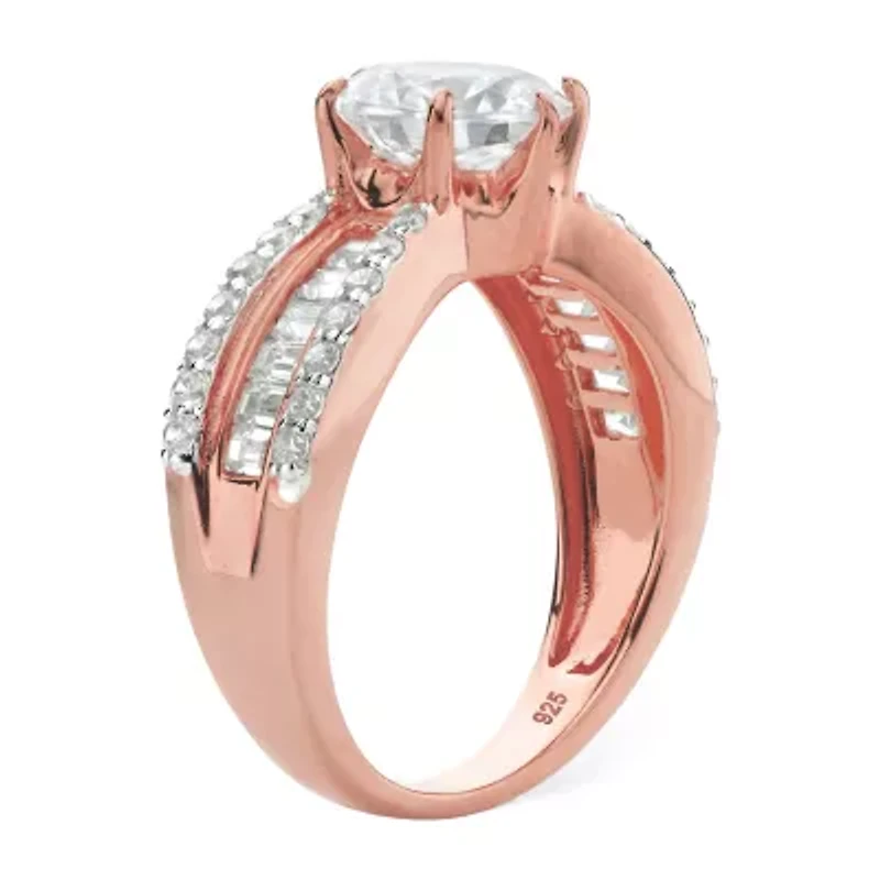 Womens 3 CT. T.W. Cubic Zirconia 18K Rose Gold Over Silver Engagement Ring