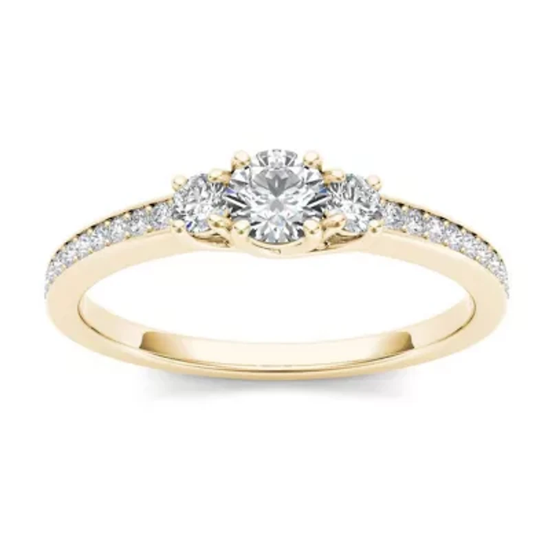 1 1/ CT.T.W. Natural Diamond 14K Yellow Gold 3-Stone Engagement Ring