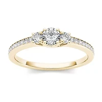 1 1/ CT.T.W. Natural Diamond 14K Yellow Gold 3-Stone Engagement Ring
