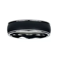   Mens 7mm Black Titanium and Stainless Steel Wedding Band
