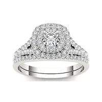 1 CT.T.W. Natural Diamond 10K White Gold Engagement Ring Set