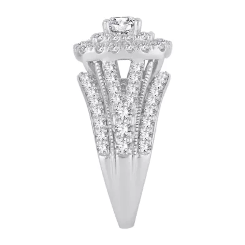 Womens 2 CT. T.W. Natural White Diamond 10K Gold Cushion Halo Engagement Ring