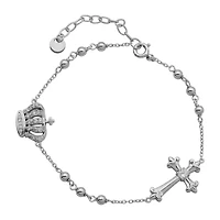 Diamonart Womens Sterling Silver Solid Cross 6 1/2 Inch Link Bracelet
