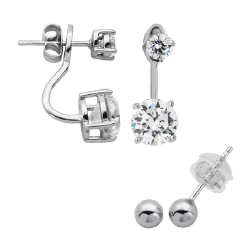 DiamonArt® White Cubic Zirconia Sterling Silver 2 Pair Earring Set