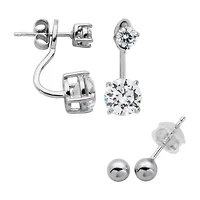 DiamonArt® White Cubic Zirconia Sterling Silver 2 Pair Earring Set