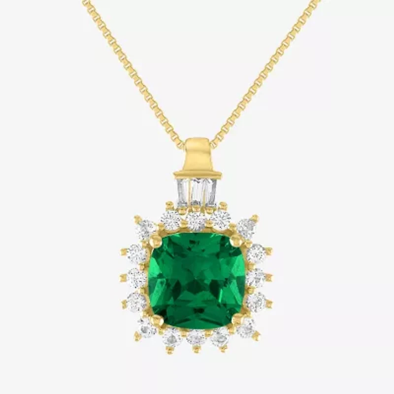 Womens Simulated Green Emerald 14K Gold Over Silver 18 Inch Pendant Necklace