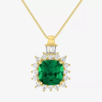 Womens Simulated Green Emerald 14K Gold Over Silver 18 Inch Pendant Necklace