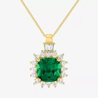Womens Simulated Green Emerald 14K Gold Over Silver 18 Inch Pendant Necklace