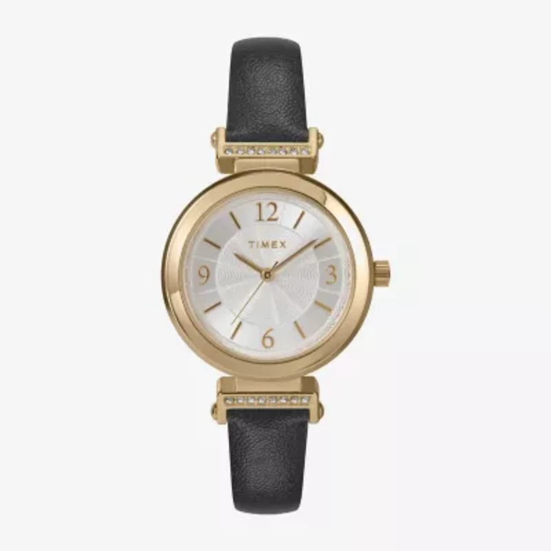 Timex Womens Black Leather Strap Watch Tw2w96400jt