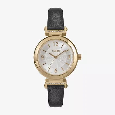 Timex Womens Black Leather Strap Watch Tw2w96400jt