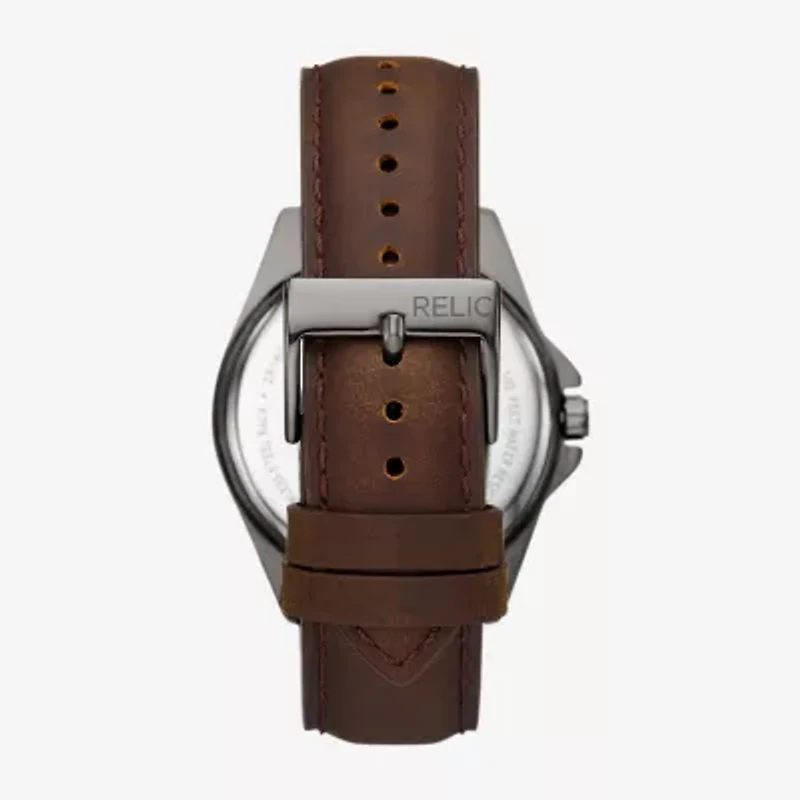 Relic By Fossil Mens Brown Leather Strap Watch Zr16049