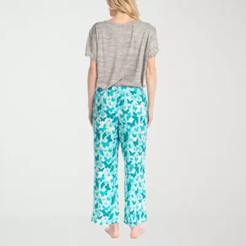 Muk Luks Womens Round Neck Short Sleeve 2-pc. Pajama Sets