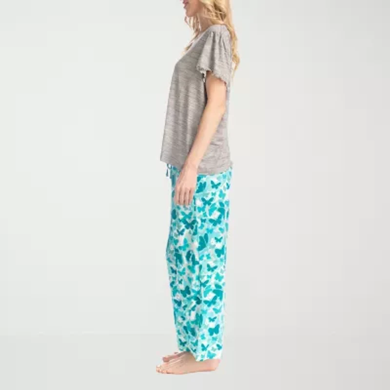 Muk Luks Womens Round Neck Short Sleeve 2-pc. Pajama Sets