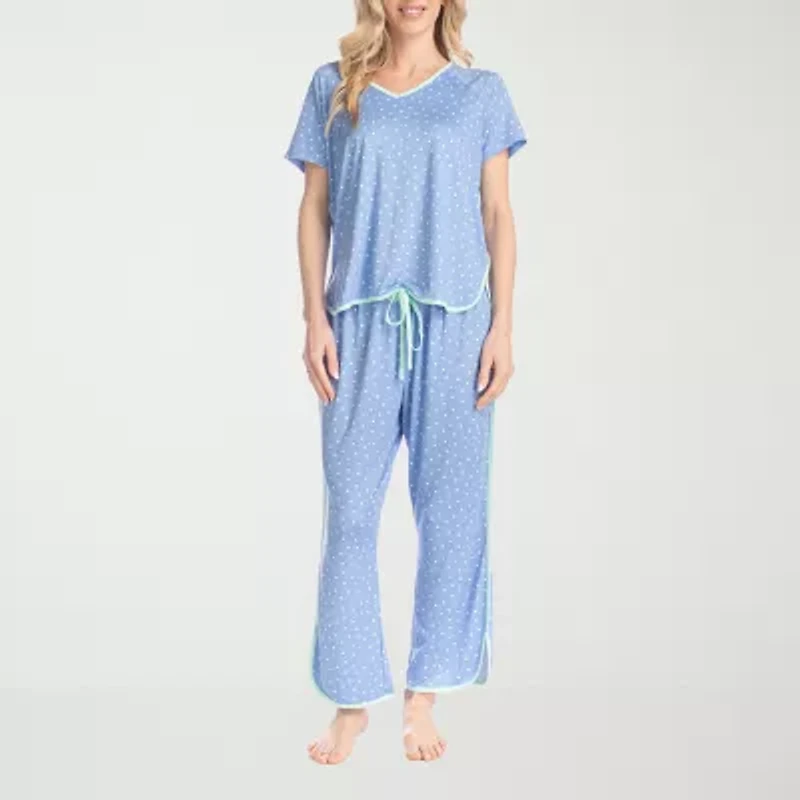 Muk Luks Womens Round Neck Short Sleeve 2-pc. Pajama Sets