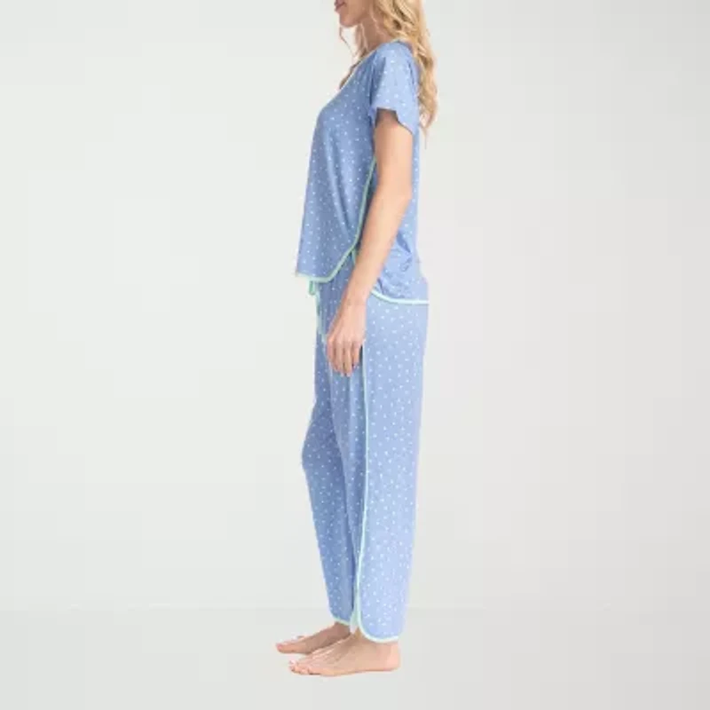 Muk Luks Womens Round Neck Short Sleeve 2-pc. Pajama Sets