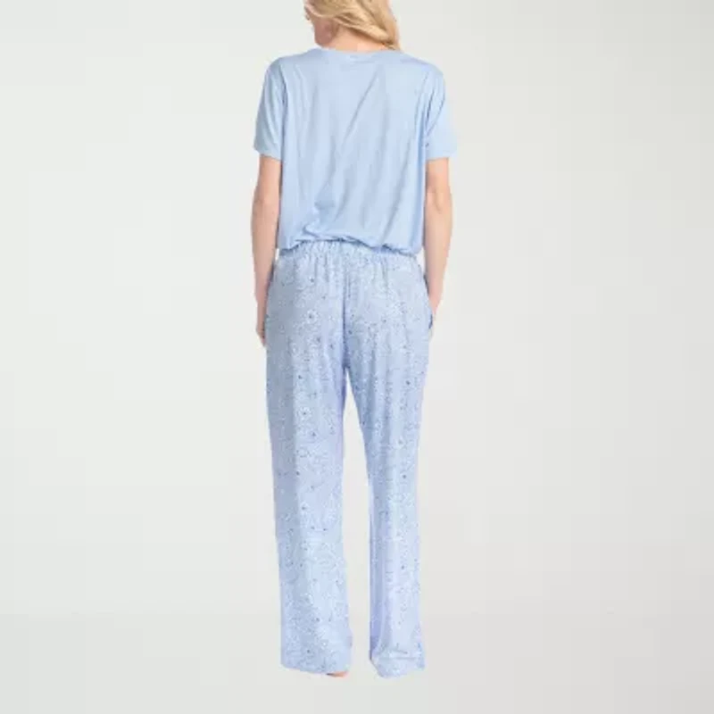 Muk Luks Womens Round Neck Short Sleeve 2-pc. Pajama Sets