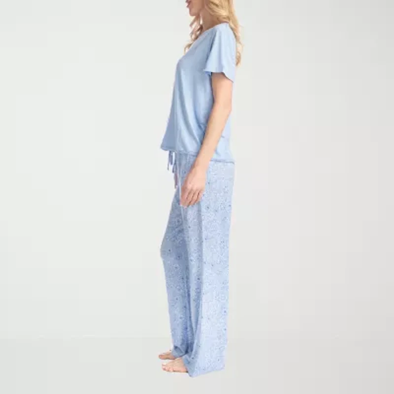 Muk Luks Womens Round Neck Short Sleeve 2-pc. Pajama Sets