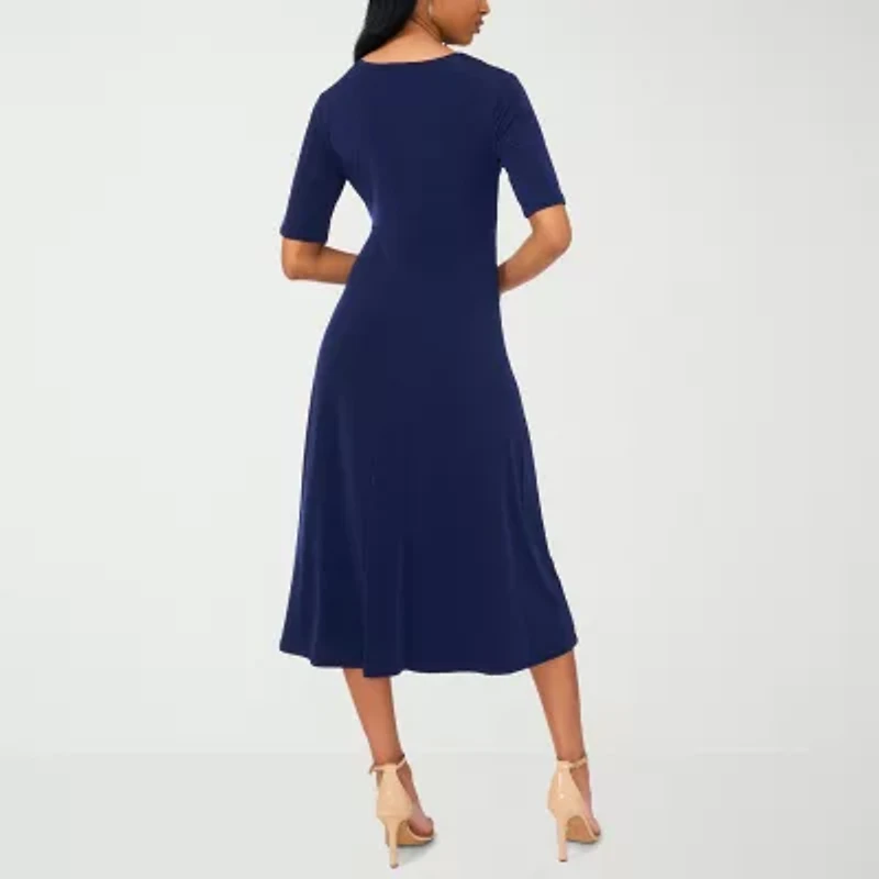 MSK Womens Short Sleeve Midi Fit + Flare Dress