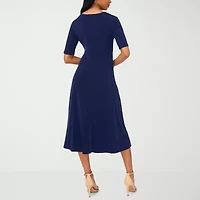 MSK Womens Short Sleeve Midi Fit + Flare Dress