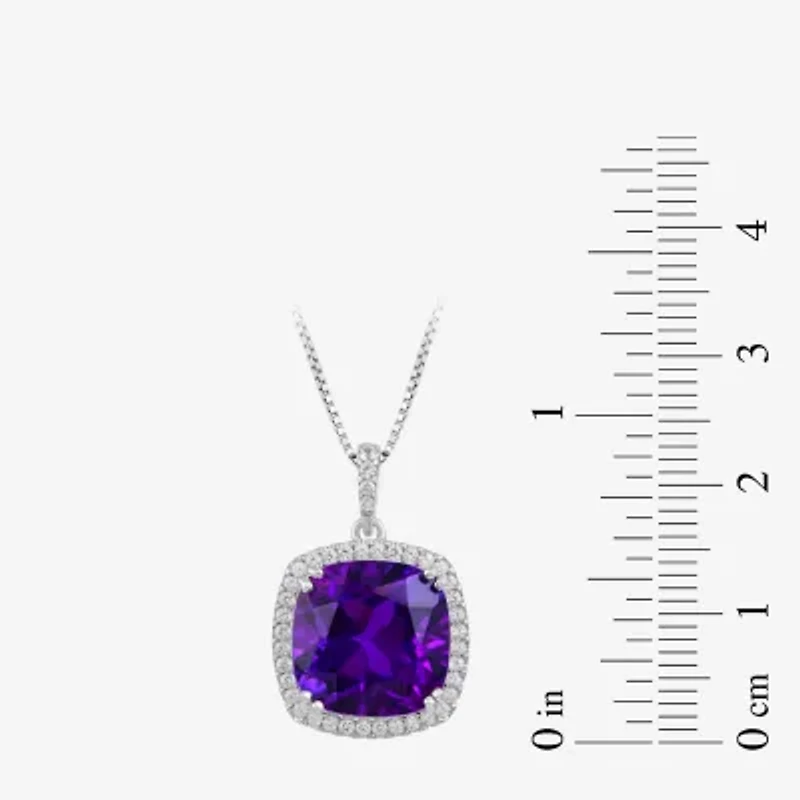 Womens Lab Created Purple Amethyst Sterling Silver Cushion 18 Inch Pendant Necklace