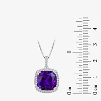 Womens Lab Created Purple Amethyst Sterling Silver Cushion 18 Inch Pendant Necklace