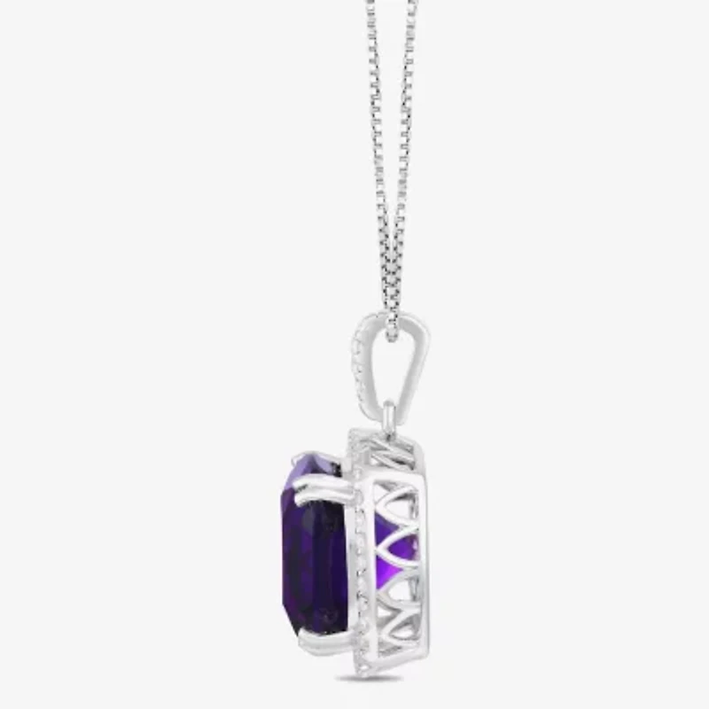Womens Lab Created Purple Amethyst Sterling Silver Cushion 18 Inch Pendant Necklace