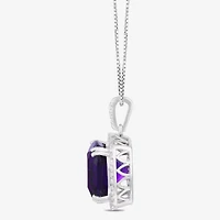 Womens Lab Created Purple Amethyst Sterling Silver Cushion 18 Inch Pendant Necklace