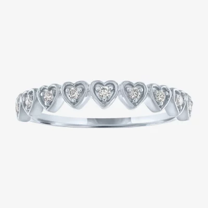 (G-H / Si2-I1) Womens 1/10 CT. T.W. Lab Grown White Diamond 10K Gold Heart Band