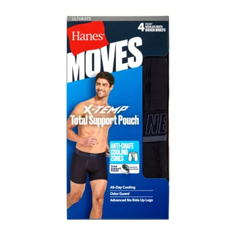 Hanes Moves X-Temp Performance Total Support Pouch Mens 4 Pack Boxer Briefs Umsbe4