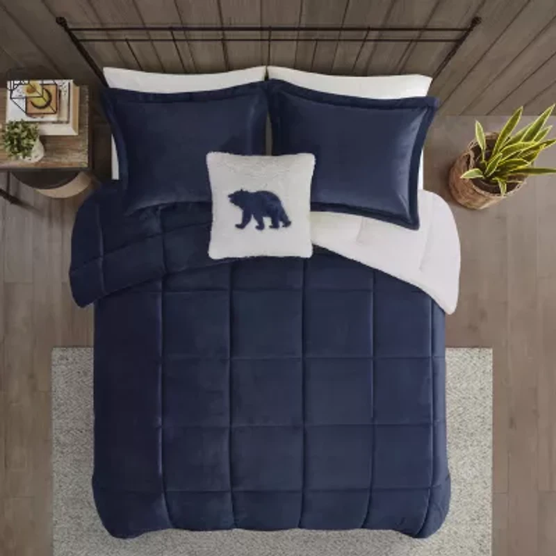 Woolrich Alton Plush to Sherpa Down Alternative Comforter Set with Throw Pillow