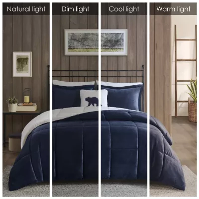 Woolrich Alton Plush to Sherpa Down Alternative Comforter Set with Throw Pillow