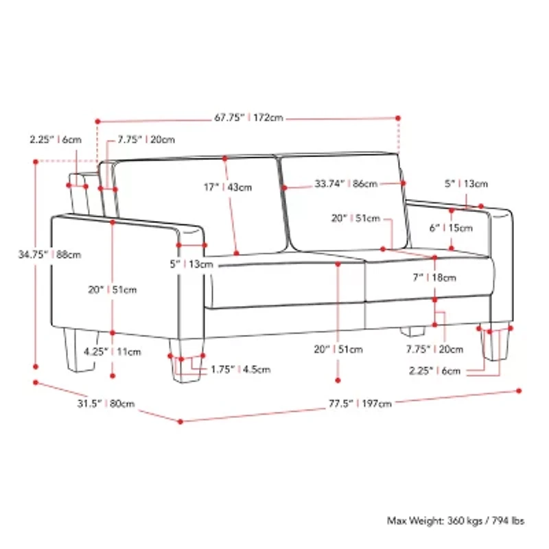 Corliving Georgia Track-Arm Sofa