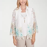 Alfred Dunner Kensington Garden Womens 3/4 Sleeve Layered Top